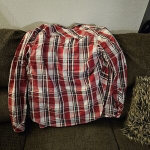 Button up size medium plade red white grey black